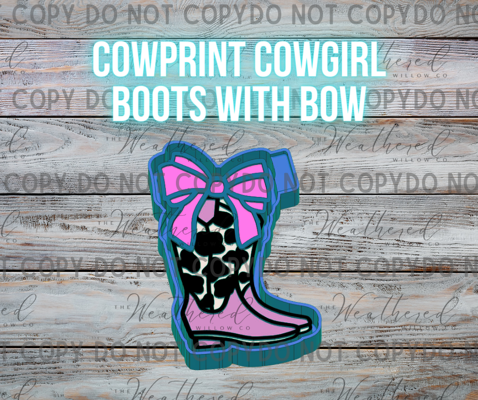 Cow print cowgirl boots with bow - Silicone Freshie Mold