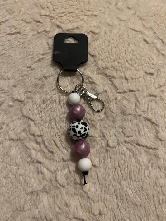 Purple Cow Print - Silicone Bead Keychain