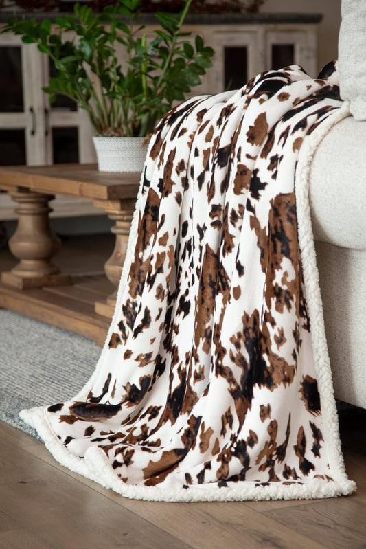 Tri-color Cowhide Sherpa Throw