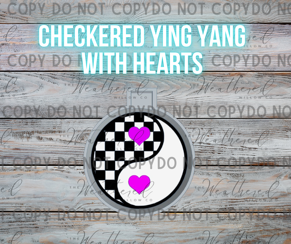 Checkered Ying Yang with Hearts - Silicone Freshie Mold