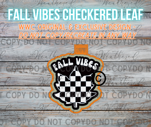 Fall Vibes Checkered Leaf; WWC EXCLUSIVE MOLD - Silicone Freshie Mold