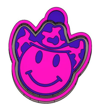 Smiley with cowprint cowboy hat- Silicone Freshie Mold