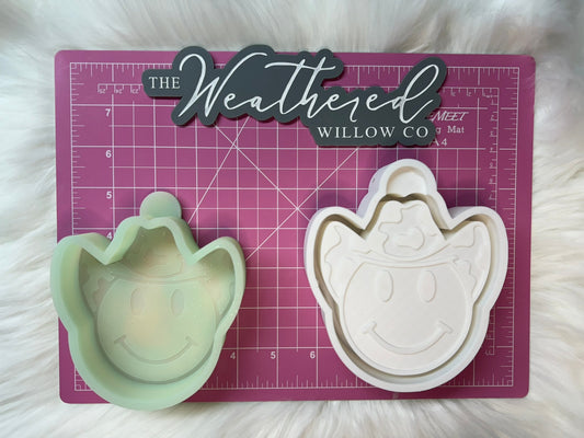 Smiley with cowprint cowboy hat- Silicone Freshie Mold