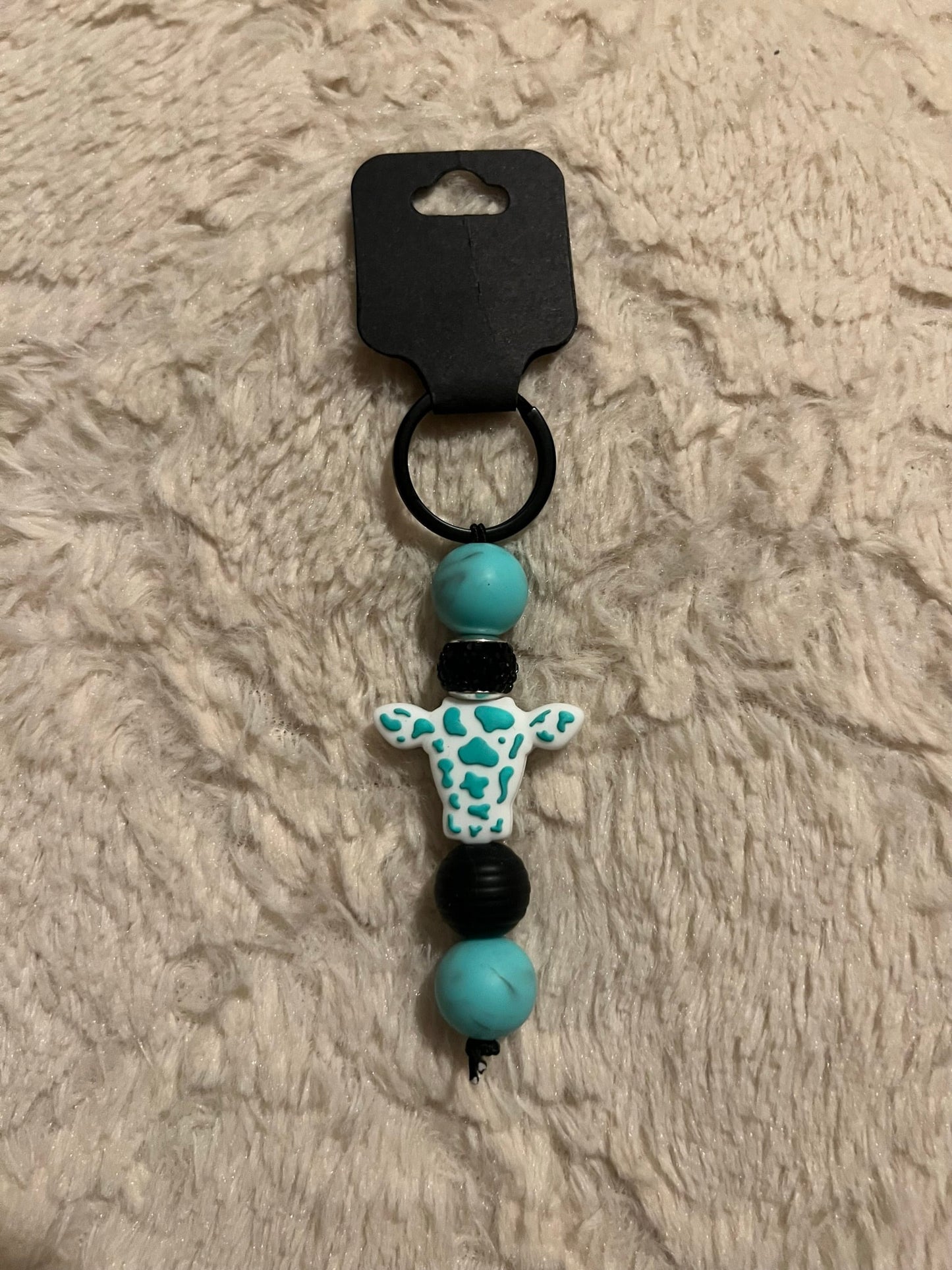 Teal Cow - Silicone Bead Keychain